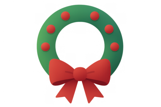 Christmas wreath with green foliage and red berries, adding a festive touch for holiday celebration on transparent background
