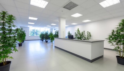 Cannabis dispensary concept with a legal medical and adult use marijuana interior for display of licensed product tracked from seed to sale