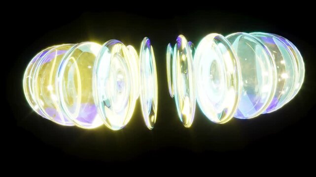 Colored lenses on black bg rotate endless 4k