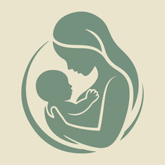 Gentle silhouette of mother holding newborn baby in loving embrace circle