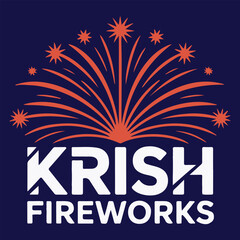 Krish fireworks logo with bursting firework display against dark blue background