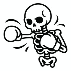 Cartoon skeleton boxer punching with boxing gloves and motion lines