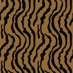 Abstract wavy black stripes on a textured brown background seamless pattern