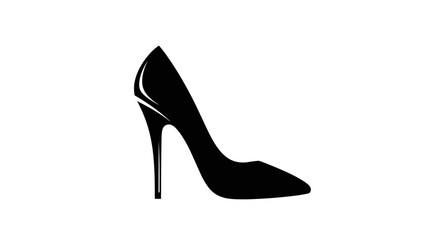 Elegant Black High Heel Shoe Silhouette on White Background.