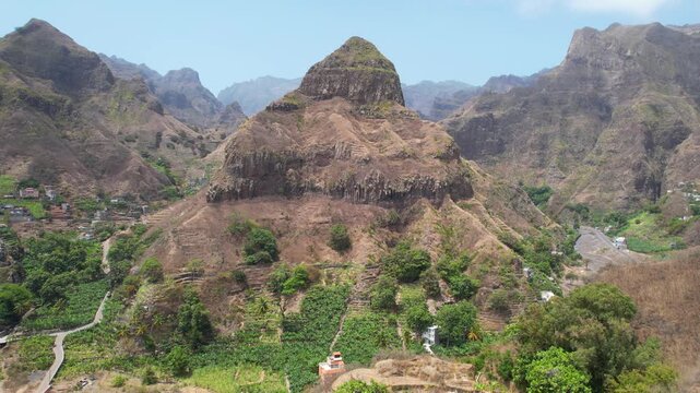 CAPE VERDE - 9.10.2025 - Fantastic aerial panorama of a scenic rock formation in Ribeira Grande, Cape Verde.