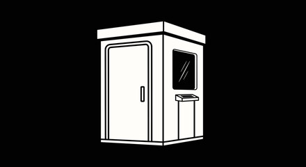 White security booth illustration on black background minimalist design.