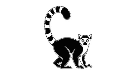 Stylized black and white ringtailed lemur illustration.