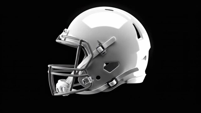 White American football helmet, 360-degree rotation on black background