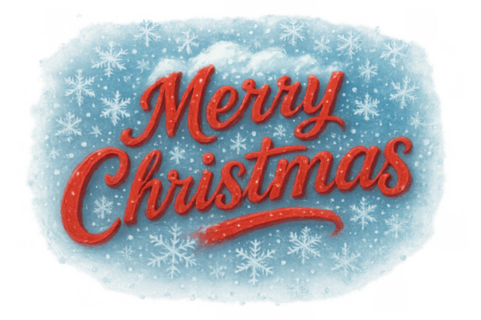 Merry christmas lettering on snowy blue background with snowflakes, festive holiday winter greeting for seasons