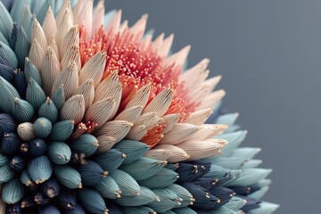 Fototapeta premium Vibrant pink and blue spiky abstract sculpture close-up with color gradient and textured petals