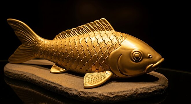 Luxurious Golden Koi Fish Sculpture on Stone Display