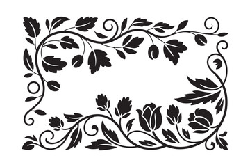 Elegant black floral border design with swirling vines and leaves