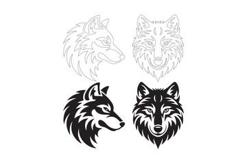 Stylized wolf heads and abstract patterns in black and white