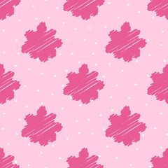 Seamless vector pattern with crayon hand-drawn flower. Ideal for kids textiles, stationery, gift wrap, and playful packaging.
