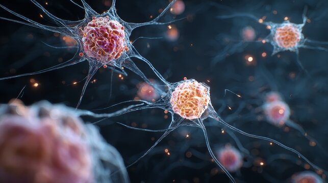 Explore the intricate structure of human neurons and nerve cells for medical research and pharmaceutical development in stunning detail - Powered by Adobe