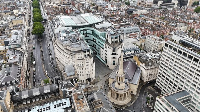 Regent street London view over BBC  Broadcasting House Aerial
