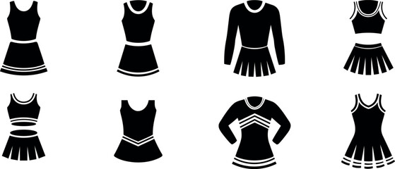 Cheerleader uniform silhouette set representing various styles and designs
