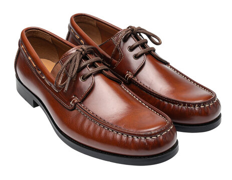 Chestnut leather deck shoes isolated on transparent background