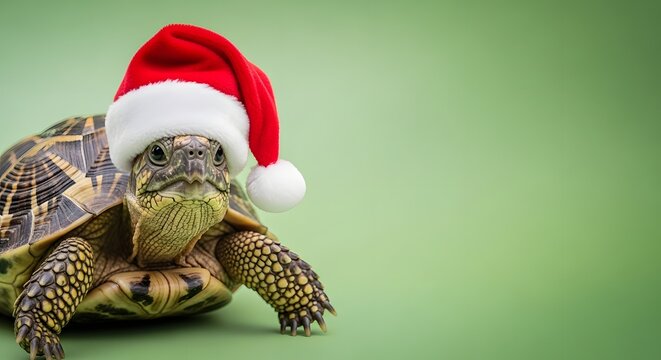 Juhlava kilpikonna tontunhatussa: Vieh&auml;tt&auml;v&auml; kilpikonna, jota koristaa miniatyyriton tontunhattu, tuo ripauksen joulumielt&auml; ihastuttavalla l&auml;sn&auml;olollaan ja esittelee kausiluonteisten .