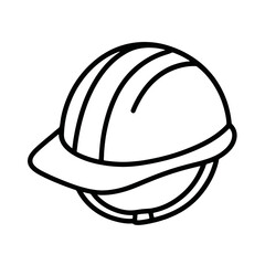 Thin black vector icon of a safety helmet in angled view, symbolizing construction safety, durability, and professional protection.