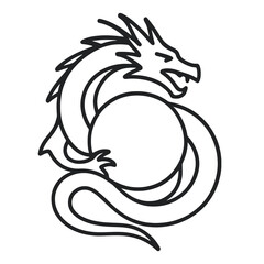 Minimal black fantasy dragon vector wrapped around a sphere, representing power, balance, and mythology, ideal for logos, icons, and game art.