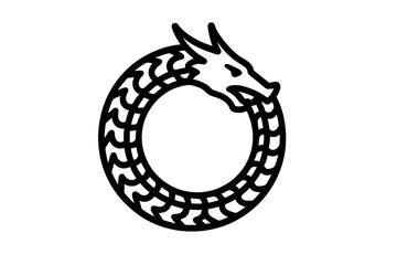 Minimal black ouroboros dragon vector showing a circular dragon biting its tail, ideal for logos, mystical themes, and fantasy symbolism.