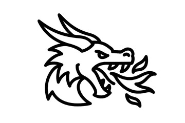 Black vector icon of a dragon head breathing fire, symbolizing strength, mythology, and fantasy power, ideal for gaming or tattoo designs.