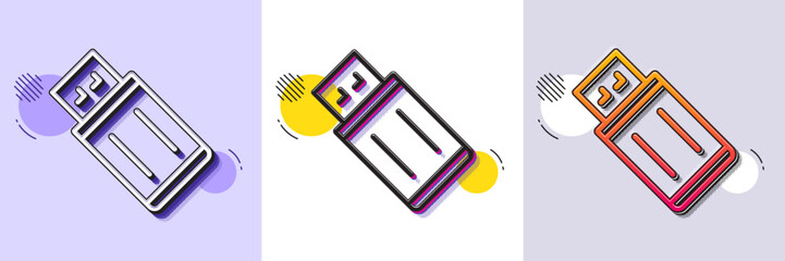 USB flash drive line icon. Halftone dotted pattern. Gradient icon with grain shadow. Memory stick sign. Portable data storage symbol. Line uSB flash icon. Various designs. Vector