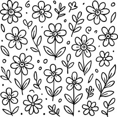 Floral Doodle Background in Black and White