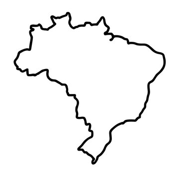 Simple minimalistic outline map of Brazil, thin black line, smooth contour, icon style