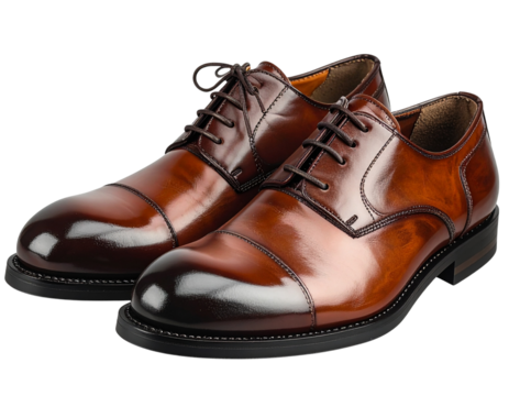 Dark brown cap toe oxford shoes isolated on transparent background