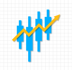 Bright colorful paper cut image concept of an upward trend of the stock market of securities or cryptocurrency