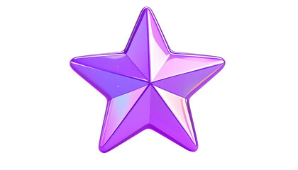 Obraz premium A luminous five-pointed star shines violet on a black background. Its smooth shape is reflective and stylized