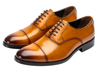 Brown monk strap shoes isolated on transparent background, brown oxford shoes 