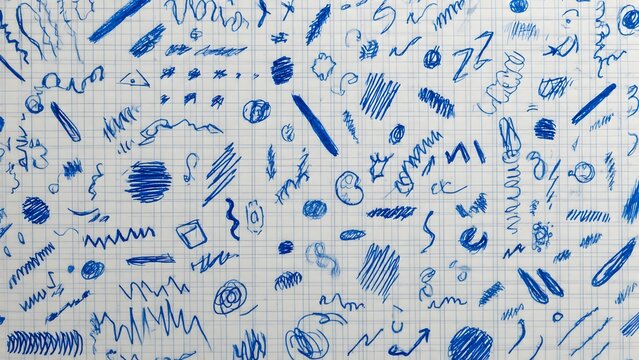 Abstract Blue Ink Scribbles and Doodles on Graph Paper Background - Powered by Adobe