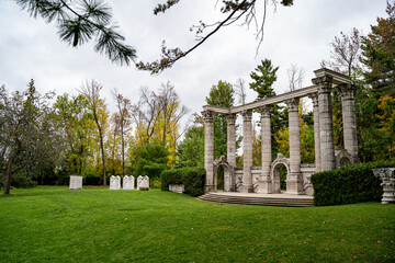 View of Greek Theatre columns and stage at Guild Park and Gardens in Scarborough.