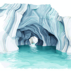 Fototapeta premium Marble Caves - Capillas de Marmol. Marble Caves - Capillas de Marmol hand drawn watercolor illustration
