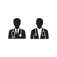 Fototapeta premium Two doctors with stethoscopes depicted in a stylish black silhouette