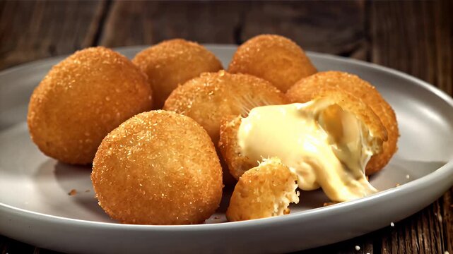 Golden Crispy Cheese-Filled Fried Balls on a Plate Demonstrating Melted Center