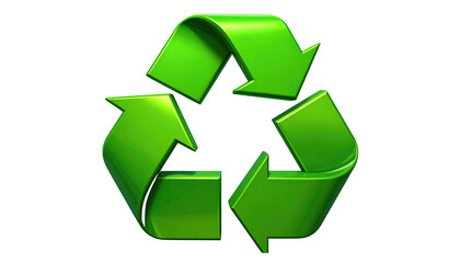 Obraz premium Bright, glossy green recycle symbol with three curved arrows against a stark black backdrop