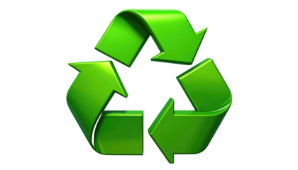 Bright, glossy green recycle symbol with three curved arrows against a stark black backdrop