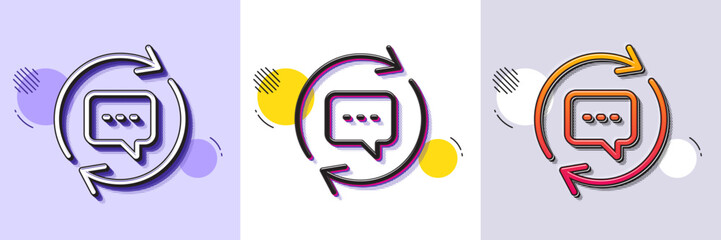 Update Comments line icon. Halftone dotted pattern. Gradient icon with grain shadow. Chat Speech bubble sign. Communication symbol. Line update comments icon. Various designs. Vector