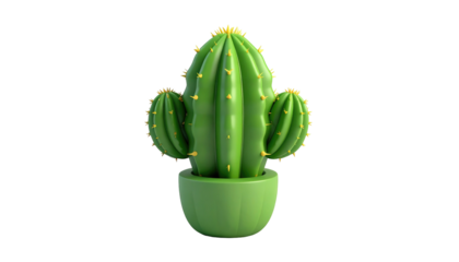 A stylized 3D cactus in a green pot against a black background
