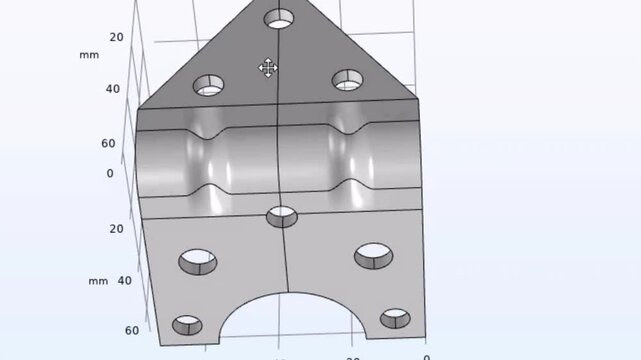Metal bracket drawing. Video clip of computer 3d modeling of steel mechanical part. 
Technic education cad animation with project of 
rotation of machine device project. Engineering calculation. 