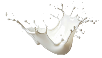 Creamy white liquid splash, with crown-like shape, against a stark black backdrop, capturing motion and fluid dynamics