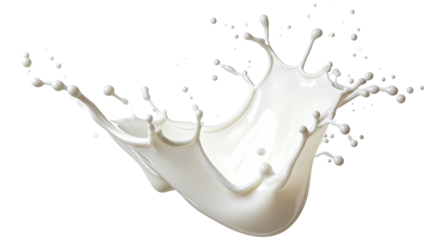 Creamy white liquid splash, with crown-like shape, against a stark black backdrop, capturing motion and fluid dynamics