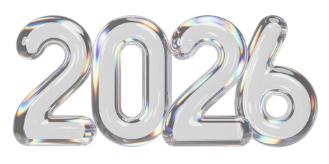 happy new year 2026 glass letter with chromatic aberration refraction dispersion 3d illustration isolated

