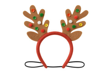 Reindeer antlers headband with colorful sequins and pom-poms on a festive christmas costume accessory