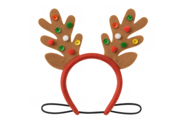 Reindeer antlers headband with colorful sequins and pom-poms on a festive christmas costume accessory