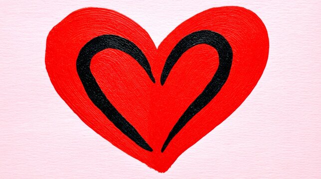 Heart painted in red and black with a black line down the middle. The heart is surrounded by a pink background - Powered by Adobe